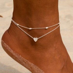 Heart Silver Chain Ankle Bracelet Leg Foot Jewelry Engagement Wedding Charm